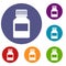 Medicine bottle icons set