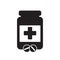 Medicine bottle and pills. Black and white icon. Vector illustration