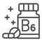 Medicine bottle with vitamins line icon, Gym concept, vitamin B supplement sign on white background, Bottle of pills