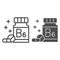 Medicine bottle with vitamins line and solid icon, Gym concept, vitamin B supplement sign on white background, Bottle of