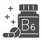 Medicine bottle with vitamins solid icon, Gym concept, vitamin B supplement sign on white background, Bottle of pills