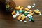 Medicine, capsules, vitamin, background and pharmacy for life