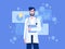 Medicine concept with portrait doctor character standing in medical uniform. Flat vector illustration