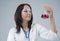 Medicine Concepts. Female Laboratory Staff Working with Flasks and Liquids in Lab