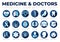 Medicine, Doctors and Healthcare Icon Set of Cardiology, Neurology, Gynecology, Orthopedy, Gastroenterology, Stomatology,Oncology