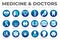 Medicine and Doctors Round Blue Icon Set of Cardiology, Neurology, Gynecology, Orthopedy, Gastroenterology, Stomatology,Oncology,
