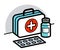 Medicine first aid medical kit theme pills and bottles 3d vector illustration isolated, medicaments and drugs, health care meds