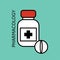 Medicine icons. Flat line style. Horizontal projection.