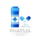 Medicine Jar Vector Logo for Pharmaceutical ndustry Symbol Medical Bottle in flat style Pill Design Element for Pharmacy