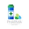 Medicine Jar Vector Logo Symbol Medical Bottle in flat style Pill Design Element for Pharmacy with Organic Leaf
