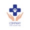Medicine logo. Hands veterinarian cross icon