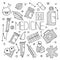 Medicine objects  concept in doodle style. Hand drawn illustration for printing on T-shirts, postcards