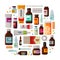 Medicine, pharmacy concept. Drug, medication set of icons. Vector illustration