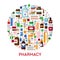 Medicine and pharmacy, drug store banner, pills and tablets