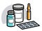 Medicine pharmacy theme medical bottles pills and ampules 3d vector illustration isolated, medicaments and drugs, health care meds