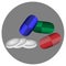 Medicine Pills. Colorful Tablets and Capsules.