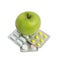 Medicine pills, tablets and apple. Pill and tablets packed in bl