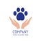 Medicine veterinarian logo. Hands with paw icon