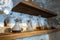 Medieval age grocery store shelves with bottles, La Mota complex museum, Alcalá la Real,Andalucía, Spain