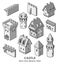 Medieval ancient buildings set of different kinds of traditional houses isolated vector illustration