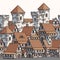 Medieval ancient city. Seamless border pattern.