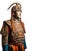 Medieval ancient Mongolian warrior in armor. White background, isolate. AI generated.