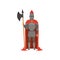 Medieval armed knight character in red mantle standing with axe vector Illustration on a white background