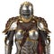 Medieval armor of fantasy full of women with a closed helmet and red cape. isolated white background. 3d illustration