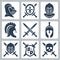 Medieval armor and swords icons in glyph style