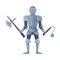 Medieval armored knight. Ancient warrior with battle axe and mace vector illustration