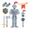 Medieval armored knight with sword. Middle ages knight weapon set.