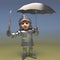 Medieval armoured knight stops his armour rusting with an umbrella, 3d illustration