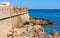 Medieval Bastion Saint Jaume fortress walls onshore Azure Cost of Mediterranean Sea in Antibes resort town in France