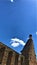 Medieval building, tower, sky and clouds, eternity and history