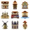 Medieval buildings icons vector set