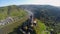 Medieval castle aerial, German village Cochem European vine hill