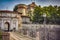 Medieval castle of Brescia city with a winged lion that holds a book