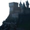 Medieval castle on a fantasy mist mountain landscape. stone medieval fort. PNG Isolated transparent background.