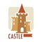 Medieval castle with flag ribbon on top, architecture of old times vector.