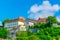 Medieval castle in meersburg is perched on a hill overlooking famous bodensee lake in Germany....IMAGE