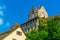 Medieval castle in meersburg is perched on a hill overlooking famous bodensee lake in Germany....IMAGE