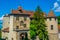 Medieval castle in meersburg is perched on a hill overlooking famous bodensee lake in Germany....IMAGE