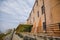 Medieval castle Melnik in sunny autumn day, terrace with observation deck, view of the confluence of the Vltava and Elbe rivers