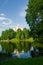 Medieval castle over lake scene