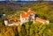 Medieval castle of Pernstein on a hill in the forest. South Moravian region.