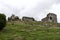 Medieval castle ruins in rural Ireland up on a hillside