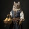 Medieval Cat In Studio Portraiture Style Holding Apples