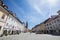 medieval central square of Glavni trg in staro mestno jedro, the old town of Kranj in the main pedestrian area of the city