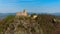 Medieval Chojnik Castle atop Karkonosze mountain in aerial shot