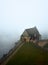 Medieval church covered by fog